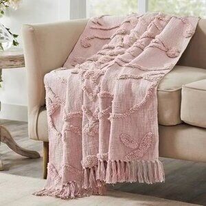 Brand New VCNY Home Adisha Tufted Medallion Solid Cotton Throw, 50" x 60".